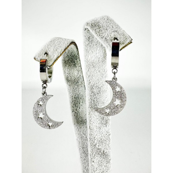 Gümüş Simli Ay Detaylı Küpe